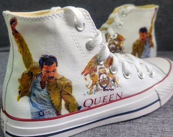 Freddie Mercury Fan Art Custom Converse, Queen, Bohemian Rhapsody, Freddie Mercury Yellow Jacket