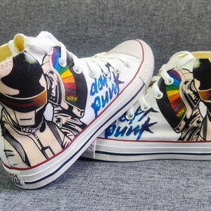 Daft Punk Fan Art Custom Hand Made Hi Top Converse Shoes Metal