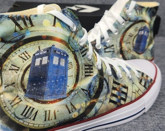 Doctor Who Time Vortex TARDIS Custom Fan Art Hand Made Hi Top Converse Shoes