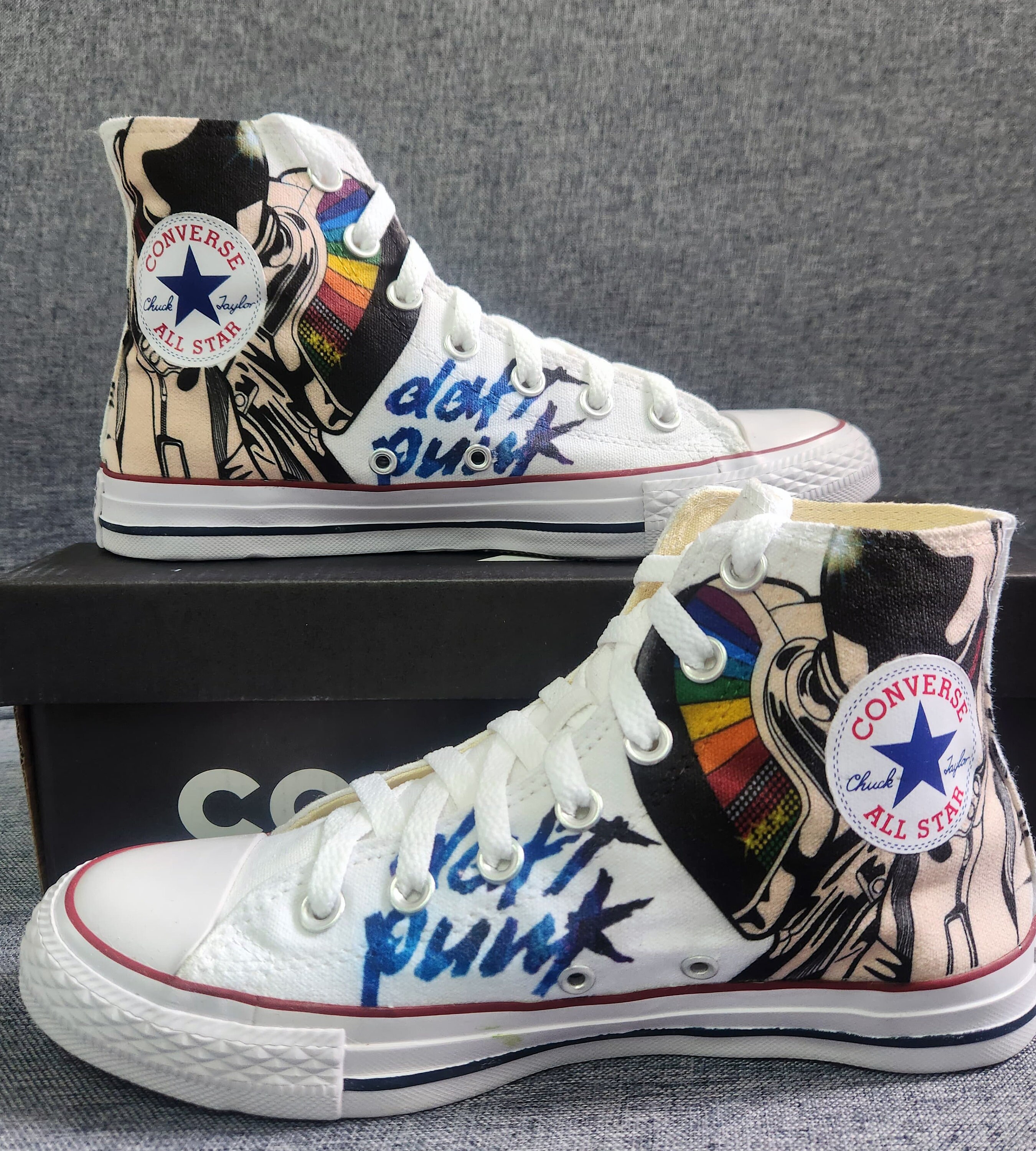Daft Punk Fan Art Custom Hand Made Hi Top Converse Shoes Metal Etsy