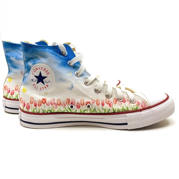 Tulips, Wild Flowers, Floral Chuck Taylor Fan Art Custom Hand Made Hi Top Converse