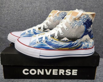 Great Wave off Kanagawa Converse, Hi Tops, Custom Converse, Sneakers, Trainers, Chuck Taylors Converse with personalized print