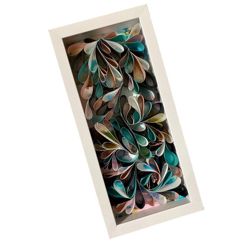 Quilled Abstract Wall Art Mix Media Alcohol Ink Framed Art Etsy