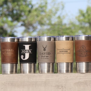 Personalized Leather Travel Tumbler, Groomsman Tumbler, Groomsmen Gifts, Best Man Gift, Anniversary Gifts,Gift for Him, Boyfriend Gift,20 oz