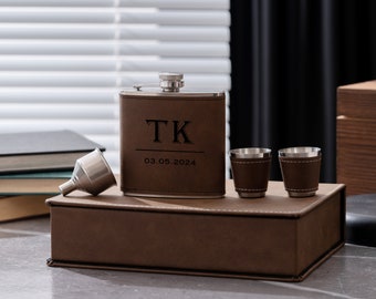 Personalized Leather Flask Set: Custom Groomsmen Gift