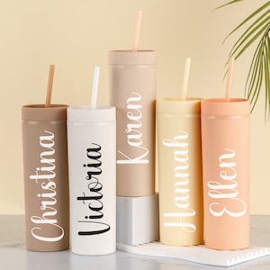Personalized Tumbler With Straw, Bridesmaid Gifts, Bridesmaid Proposal, Bachelorette Party Favors, Girl&#39;s Trip Tumbler,Custom Skinny Tumbler