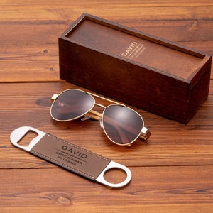 Personalized Sunglasses with Wooden Box, Groomsman Sunglasses, Groomsmen Gifts, Bachelor Party Gift, Gift for Dad, Groomsman Proposal