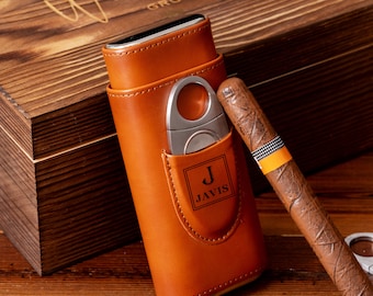 Personalized Leather Cigar Case with Cutter: Groomsmen Gift