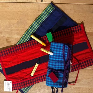 Fabric roll-up folder, pencil case, Stockmar wax crayons Waldorf pencil case for 16 wax crayons & 16 blocks pencil case holder, roll-up case