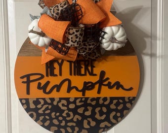 Leopard Pumpkin Fall Door Hanger: Handmade Birch Wood Sign