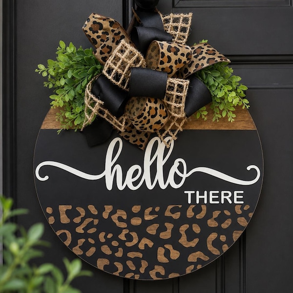 Leopard Print 'Hello There' Wood Door Hanger: Cheetah Welcome Sign