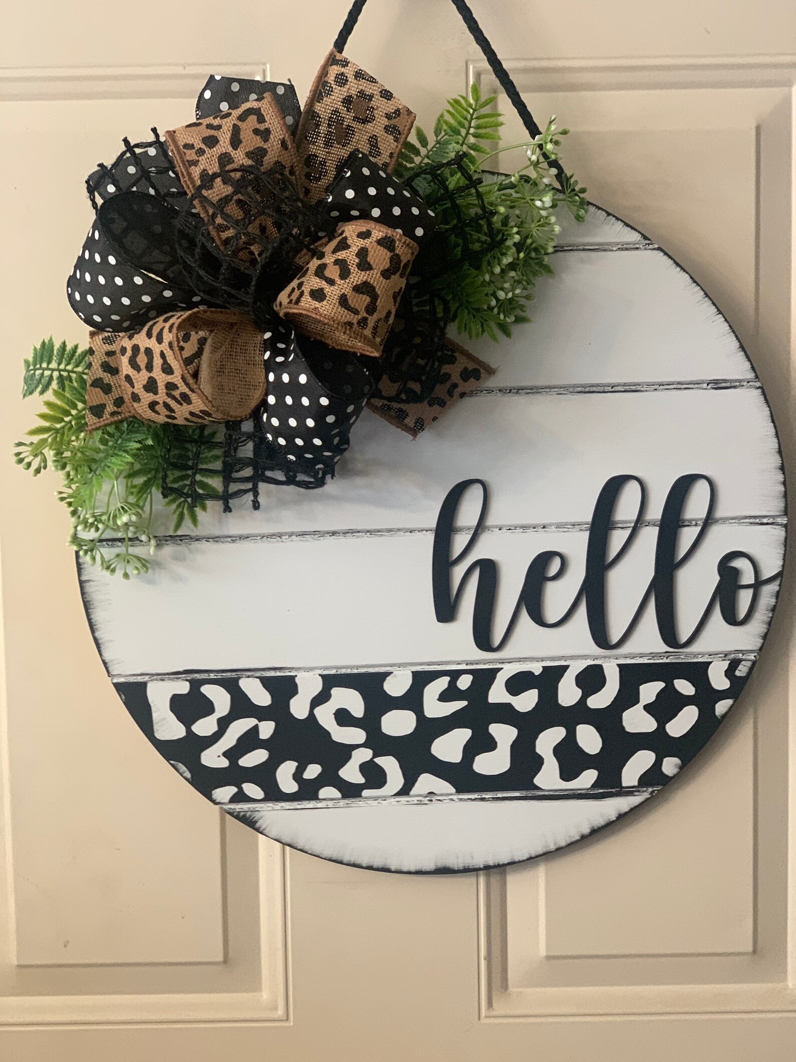 Leopard Hello Door Hanger Cheetah Print Roundleopard Etsy