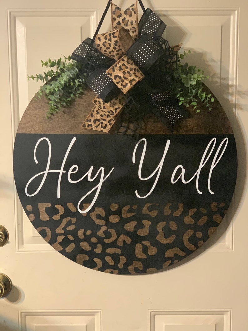Leopard Hello There Door Hanger Cheetah Print Roundleopard Etsy