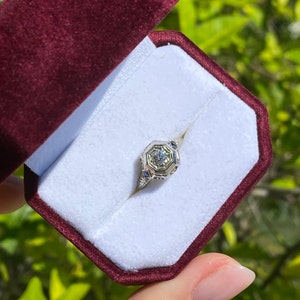 Art Deco vintage 18K Diamond and Sapphire Ring | Antique | Size 5 | 2.60g | Old European Cut Diamond| 1920&#39;s
