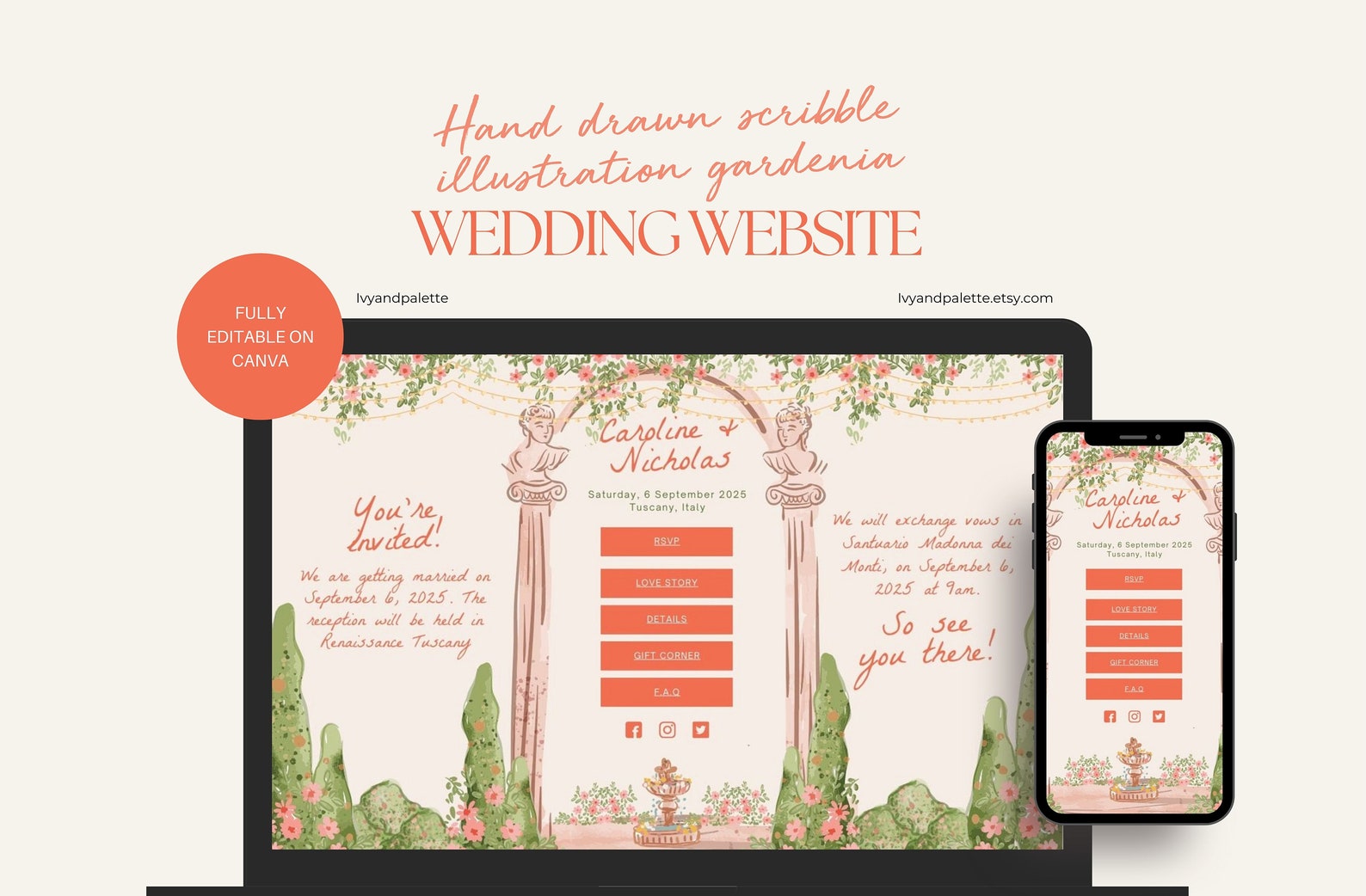Hand-drawn Wedding Website Template: Scribble Illustration (digital ...