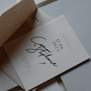 Invitaciones personalizadas con letras a mano, Guardar la fecha Invitación de boda de lujo moderna minimalista con letras a mano, Carta a mano RSVP Guardar las fechas personalizadas