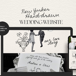 Handgezeichnet New Yorker Chic Aesthetic Canva Hochzeit Website Vorlage Quirky Chic Handmade Save the date Vorlage Website Hochzeit Antwortantworten | 010