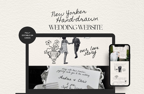 Hand-Drawn New Yorker Wedding Website Template (Digital Download)