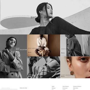 May include: The homepage of an online clothing store called "ANNA S." features a black and white photograph of a woman wearing a pleated dress. The website offers a range of clothing categories, including new collections, menswear, womenswear, sale items, and accessories.
