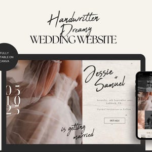 Canva Wedding Website Template, Dreamy Handwritten Aesthetic Wedding Website , Save the date Minimal Template Canva Website Wedding RSVP