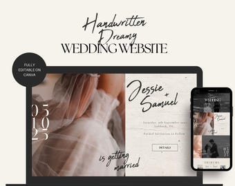 Dreamy Handwritten Wedding Website Template: Minimalist Canva Design (Digital Item)