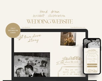 Minimalist Hand Drawn Wedding Website Template, Canva (Digital Item)