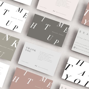 Zakelijke branding set van 8 sjablonen visitekaartjes, visitekaartjes, kaarten bedankt voor je bestelling, notitiekaart. Aangepast zakelijk merk