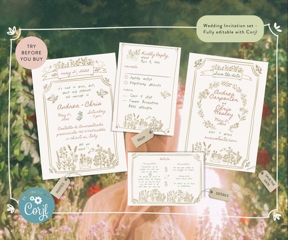 Whimsical Wedding Invitation Set: Hand-Drawn Scribble Design (Digital)
