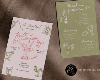Coquette Bachelorette Party Invitation Template: Weekend Itinerary (Digital Download)