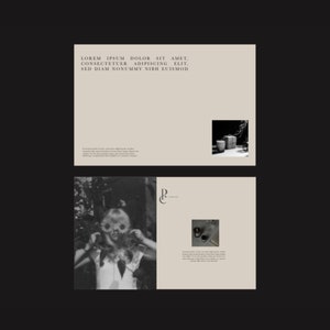 May include: A black and white photo of a woman holding sunflowers in front of her face. The photo is on a beige background with text that reads "LOREM IPSUM DOLOR SIT AMET, CONSECTETUER ADIPISCING ELIT, SED DIAM NONUMMY NIBH EUISMOD".