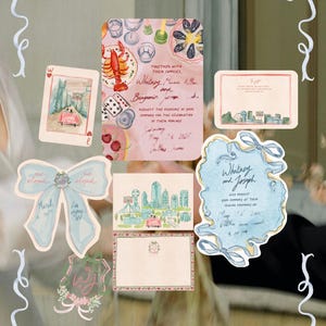 Luxe handgeschilderde aquarel bruiloft uitnodigingssuite, aangepaste handgeschilderde fine art gepersonaliseerde Save the Date, RSVP, menukaarten