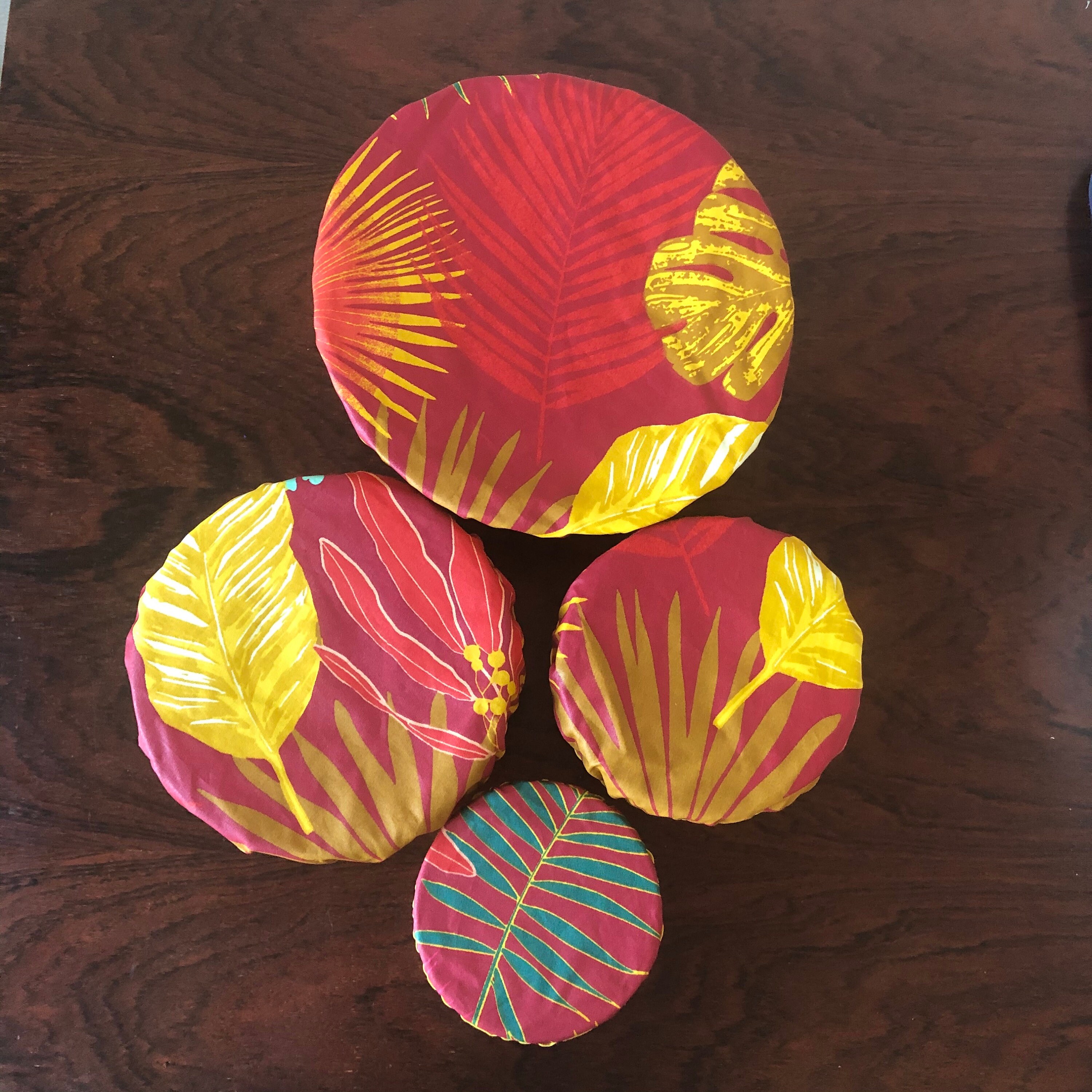 Lot de 4 Charlottes Alimentaires en Coton Enduit Tailles Motif Palmes