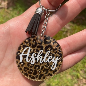 Cheetah Print Keychain with Tassel, Cheetah Keychain, Personalized Keychain