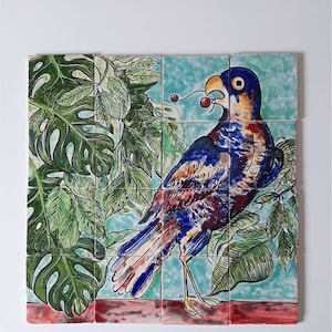Parrot, Tile mural, portuguese tiles, handpainted