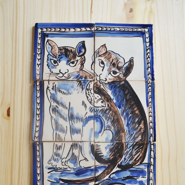 Decorative Ceramic Tiles CATS Hand Painted Tile Mural | Portuguese Tiles