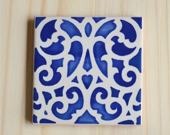 Azulejo, portugiesische Fliesen, handbemalt, Keramikuntersetzer, 3 Farbvarianten: blau, türkis & grün