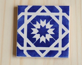 Azulejo, carreaux portugais, peint à la main, sous-verres en céramique, 3 options de couleurs: bleu, turquoise et vert