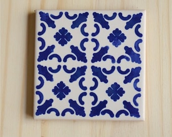 Azulejo, portugiesische Fliesen, handbemalt, Keramikuntersetzer, 3 Farbvarianten: blau, türkis & grün