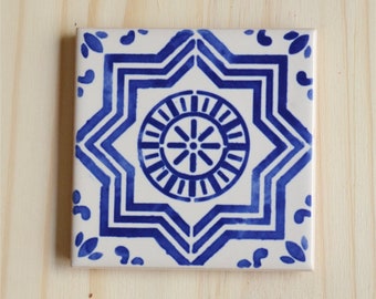 Azulejo, carreaux portugais, peint à la main, sous-verres en céramique, 3 options de couleurs: bleu, turquoise et vert