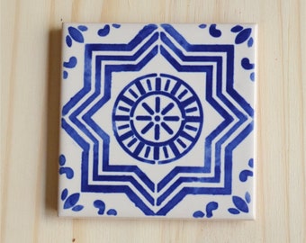 Azulejo, azulejos portugueses, pintado a mano, montaña rusa de cerámica, 3 opciones de color: azul, turquesa y verde