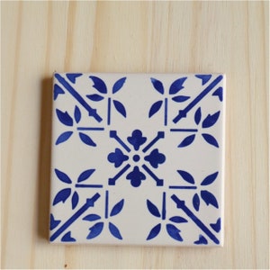 Azulejo, Portuguese  tiles, hand painted, ceramic coaster, 3 color options: blue, turquoise & green