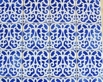 Azulejo, Portuguese Tiles, handpainted, wall decor, kitchen backsplash, Cobalt Blue