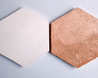 Portugal azulejo , Handmade tile, white plane tile, HEXA - Pack 25 tiles