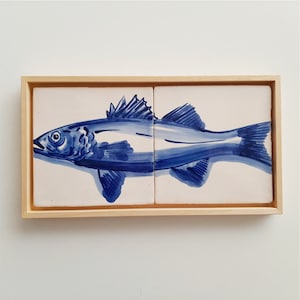 Portuguese Tiles, Decorative tile panel,  fish, hand painted, blue & white, home decor