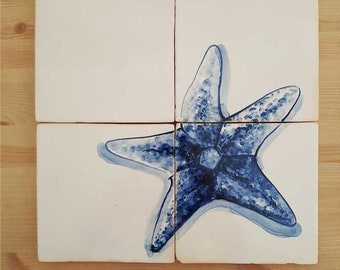 Starfish, Tile panel, Portuguese Tiles, Decorative tile panel, Sea Collection, hand painted, Kitchen backsplash