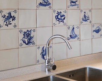 Decorative tiles - pack of 5 units, Create your unique tile project, Portuguese blue tiles, handpainted
