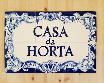 Custom House Address Tile mural, Portuguese Tiles handpainted, in blue