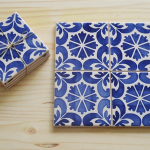 Azulejos portugueses, Juego de 4 azulejos de cerámica, posavasos, azulejos decorativos