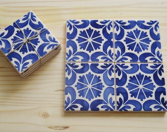 Portuguese tiles, Set of 4 Ceramic Tiles, Coasters,   decorative tiles
