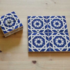 Azulejos portugueses, Set de 4 azulejos de cerámica, posavasos, pintados a mano, azulejos azules